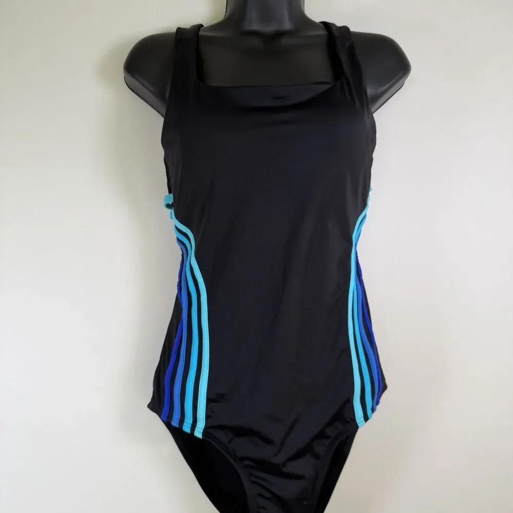 Swimsuits For All Black and Blue Straps Cross back Sz 10 One piece New